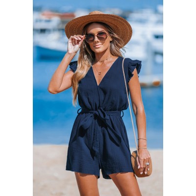 Navy Surplice Flutter Sleeve Romper Navy Surplice Flutter Sleeve Romper
