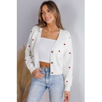Heart Print Long Sleeve V-Neck Cardigan